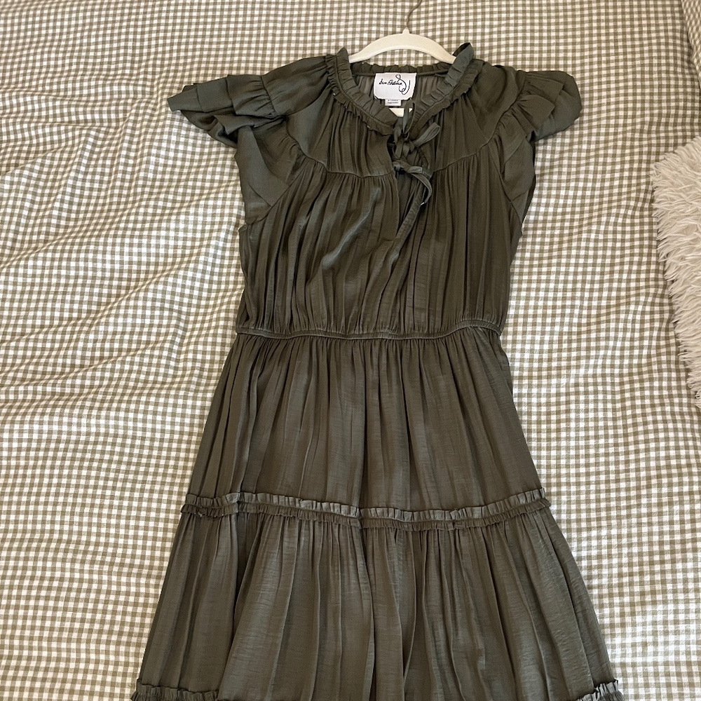 Sam Edelman Split Tie Crew Neck Short Ruffle Sleeve Tiered Midi Dress XL